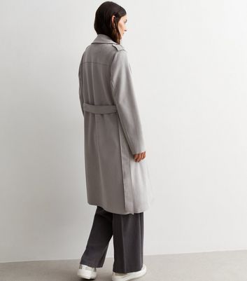 Pale Grey Suedette Belted Duster Coat New Look