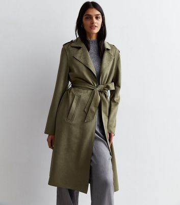 Khaki Suedette Belted Duster Coat New Look