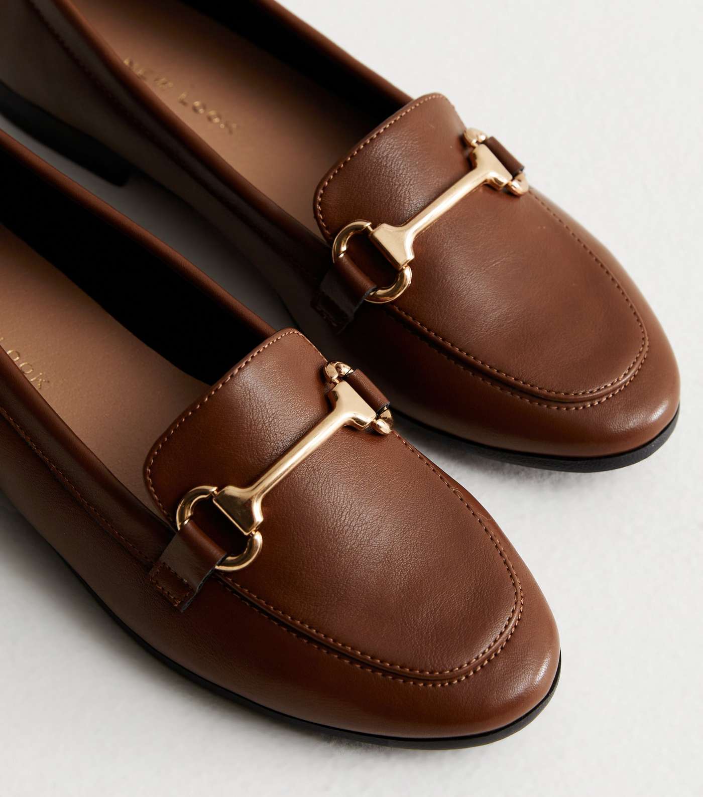 Dark Brown Leather-Look Snaffle Trim Loafers Image 3