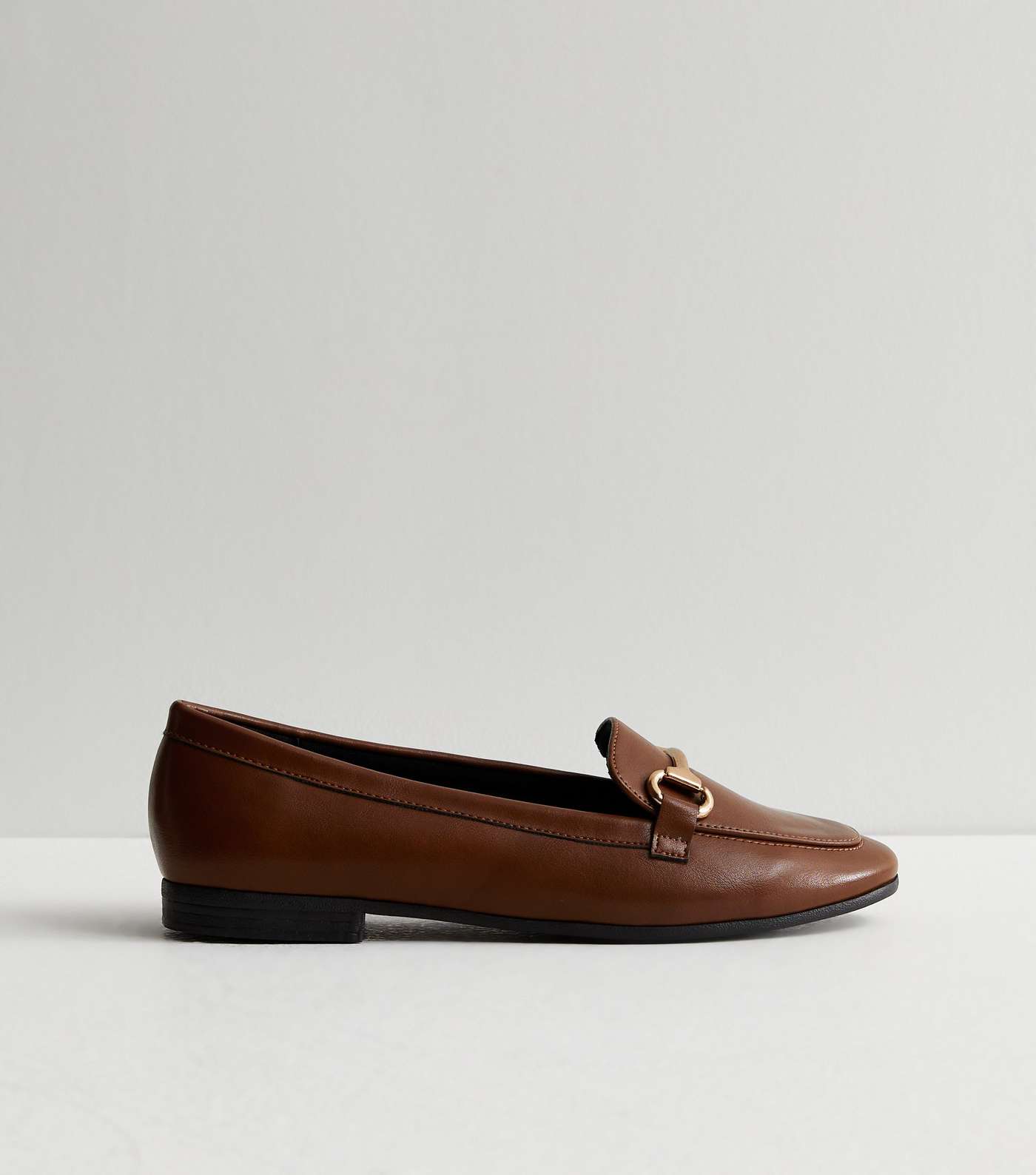 Dark Brown Leather-Look Snaffle Trim Loafers Image 5