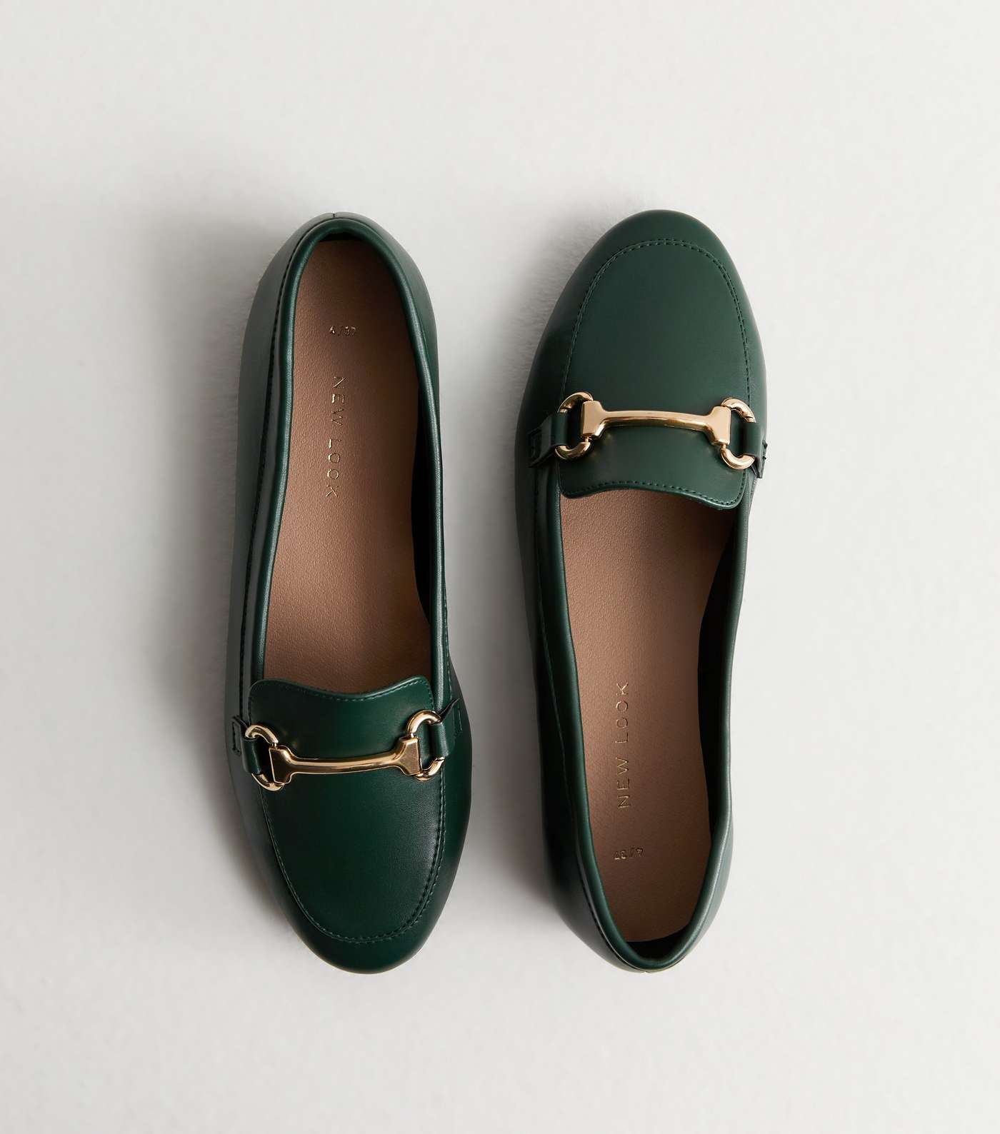 Dark Green Leather-Look Snaffle Trim Loafers