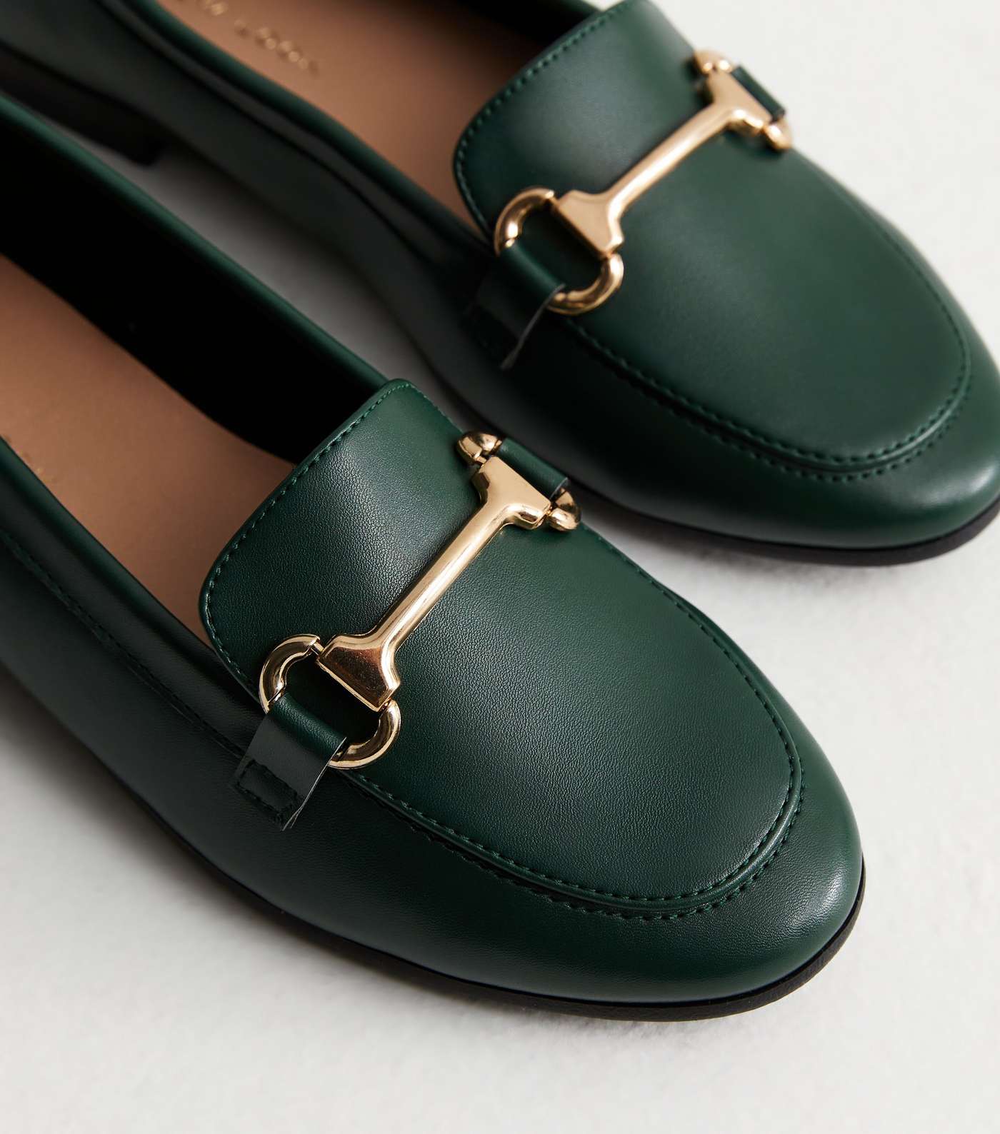 Dark Green Leather-Look Snaffle Trim Loafers Image 3