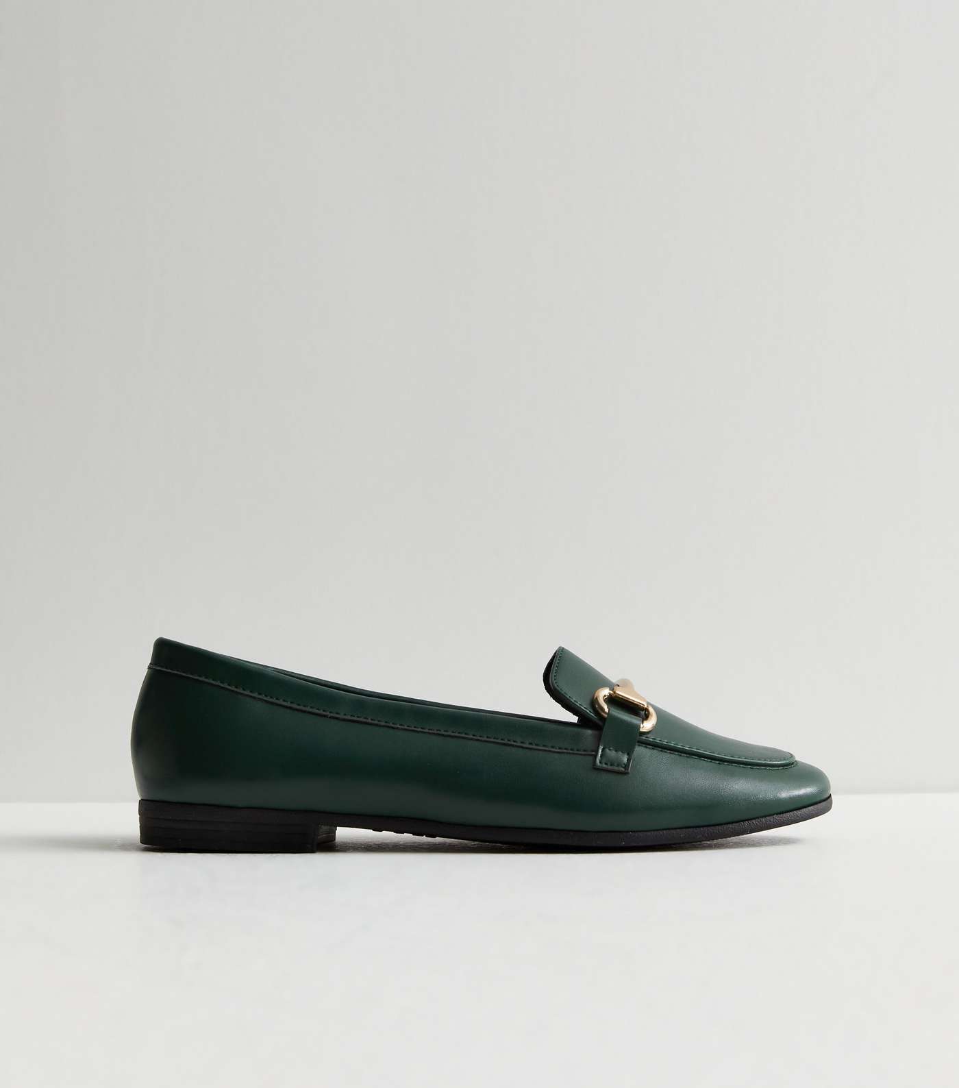 Dark Green Leather-Look Snaffle Trim Loafers Image 5