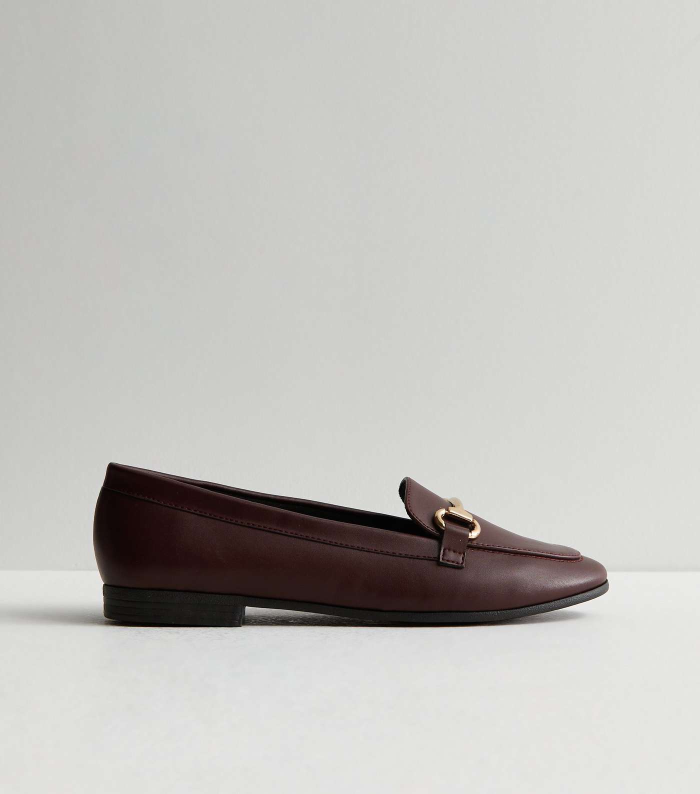 Burgundy Leather-Look Snaffle Trim Loafers Image 5