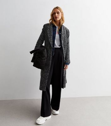 Black Bouclé Belted Long Coat | New Look