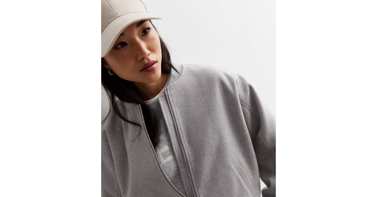 Grey Wool Effect Bomber Jacket New Look