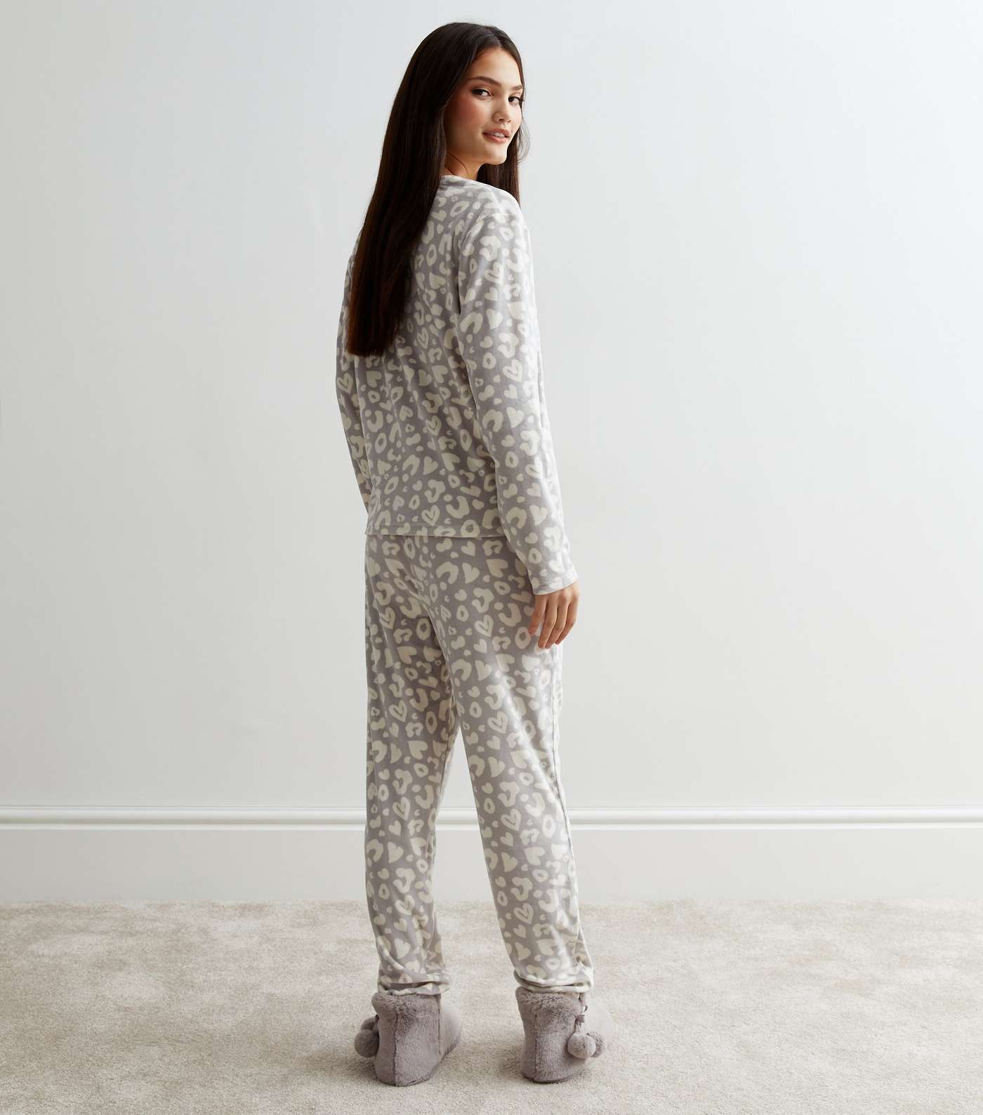 Light Grey Fleece Pyjama Sweatshirt with Animal Print Image 4