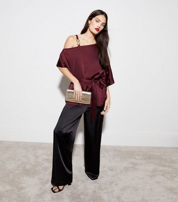 SATIN OPEN BACK BELT TOP BURGUNDY NO CO on Sale - Off-White