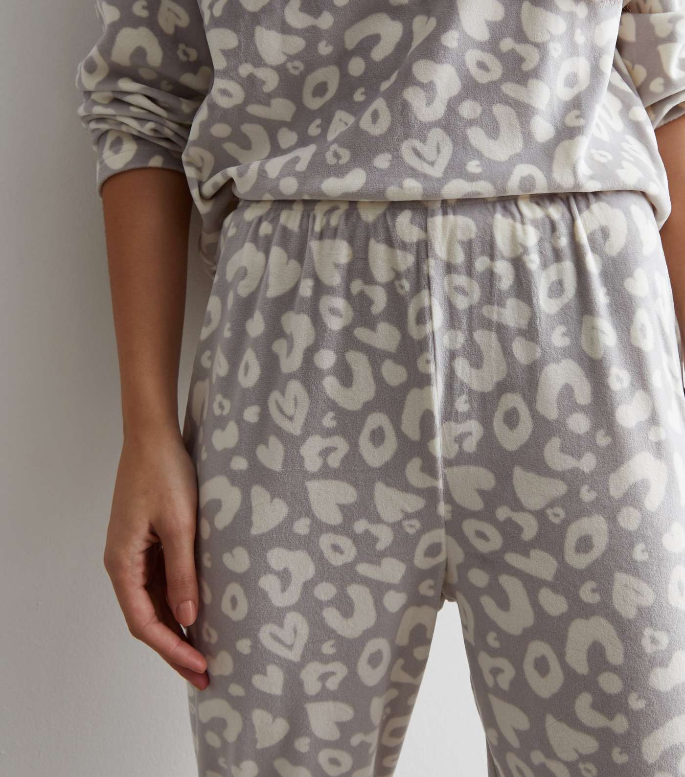 Light Grey Animal Print Fleece Pyjama Joggers Image 2