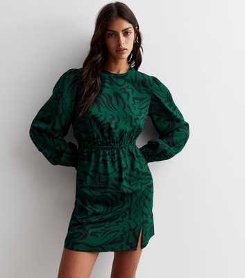 Green Abstract Print Satin Mini Dress
