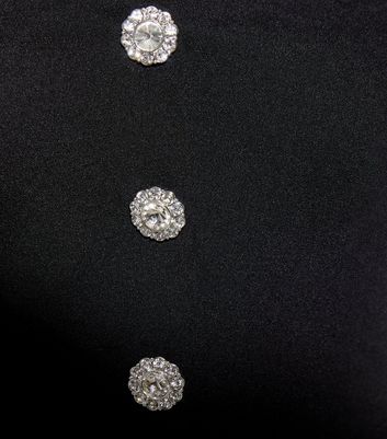 Black Diamante Button Front Bandeau Top New Look