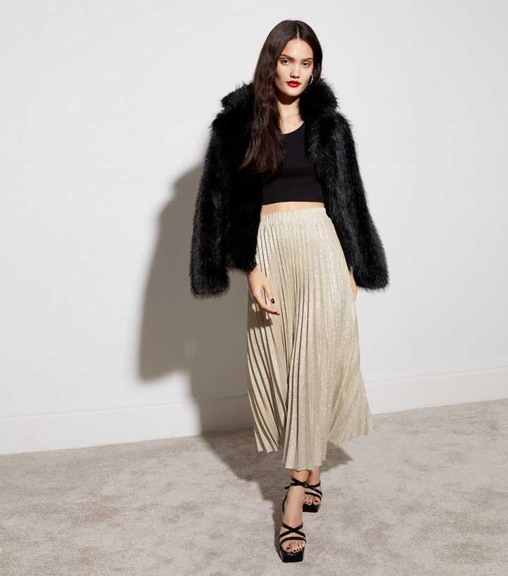 Gold Glitter Pleated Midaxi Skirt