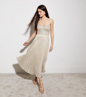 New look gold pleated dress hotsell