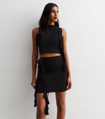 Black Jersey Drape Mini Skirt New Look