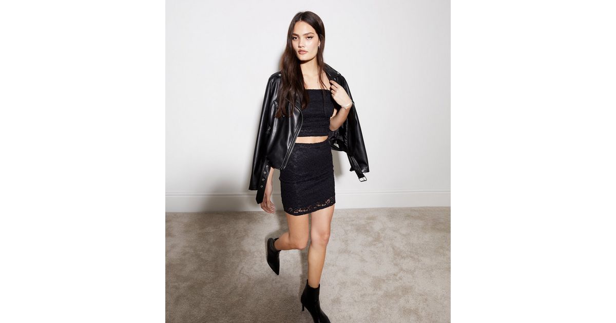 Denim Pink Lace High Waist Short Skirt