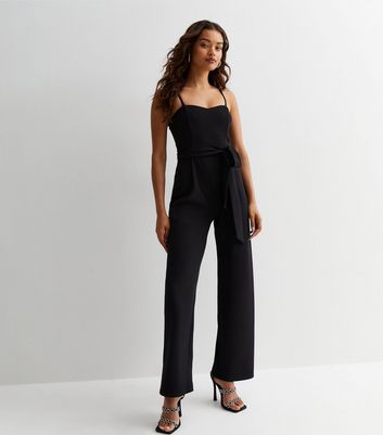 Petite Black Bandeau Belted Jumpsuit New Look