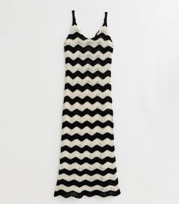 Black Stripe Crochet Knit Maxi Beach Dress New Look