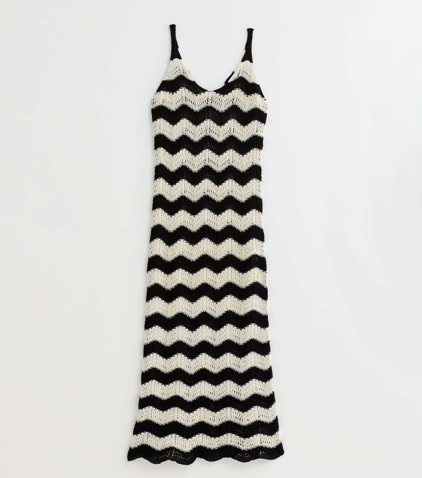 Black Stripe Crochet Knit Maxi Beach Dress Image 5