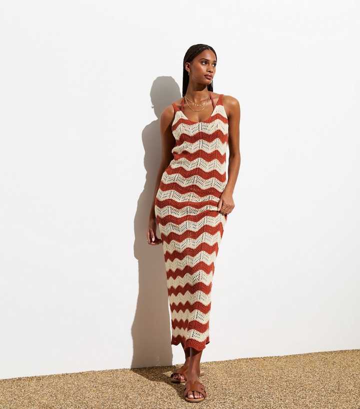 Red Crochet Knit Maxi Dress