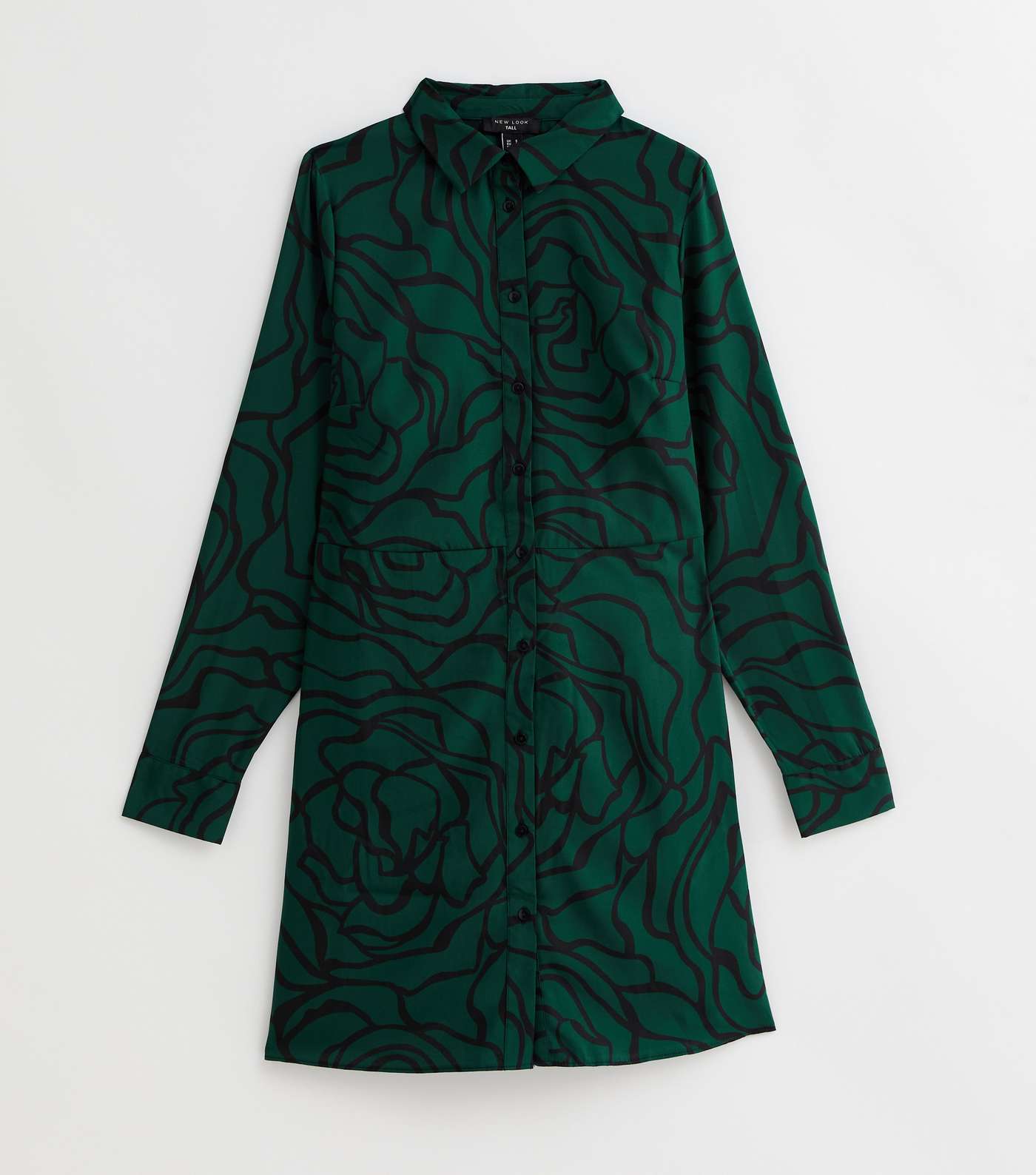 Tall Dark Green Floral Line Print Mini Shirt Dress Image 5