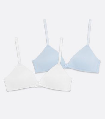 Girls 2 Pack White and Pale Blue Non Wired Padded Bras New Look