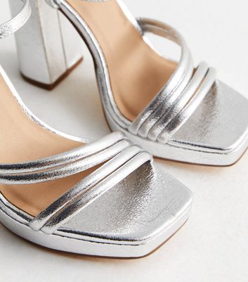 Silver Metallic Platform Block Heel Sandals New Look