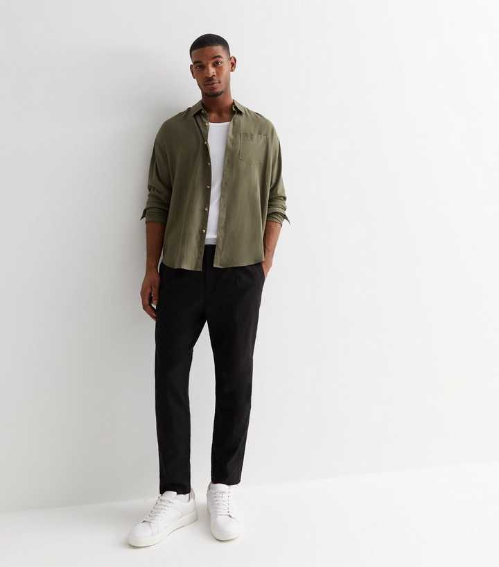 Black Linen Blend Trousers