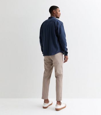 Men's Light Brown Linen Blend Trousers New Look
