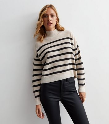 Off White Stripe Knit High Neck Jumper | New Look