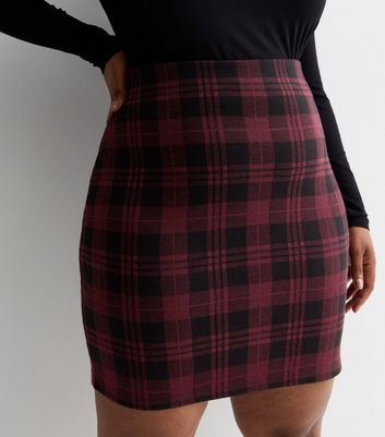 Curves Red Check Mini Tube Skirt New Look