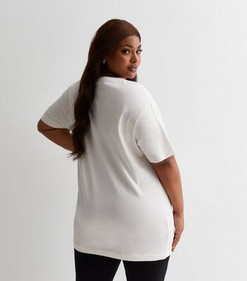 Curves Cream Cotton Split Hem T-Shirt New Look