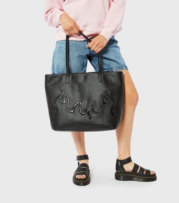 Skinnydip Black Leather-Look Flame Tote Bag New Look