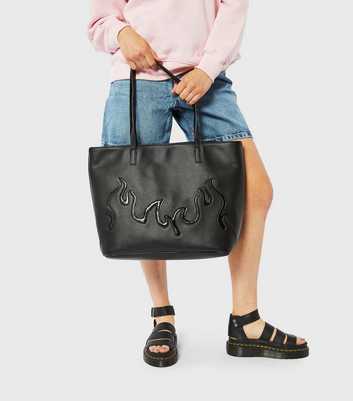 Skinnydip Black Leather-Look Flame Tote Bag