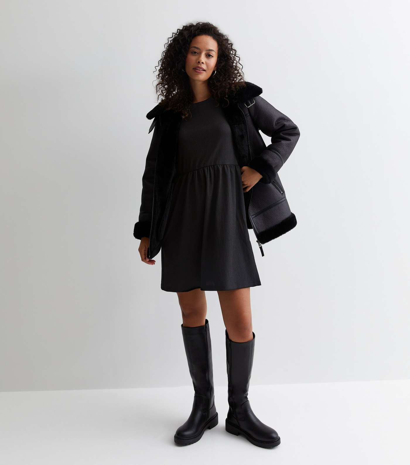 Tall Black Crinkle Jersey Mini Smock Dress Image 3