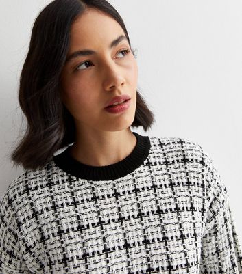 White Check Knit Long Sleeve Jumper New Look