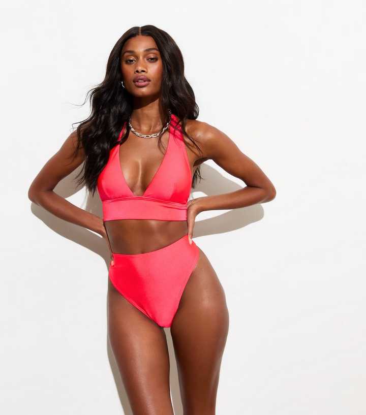 Red High Waist High Leg Bikini Bottoms