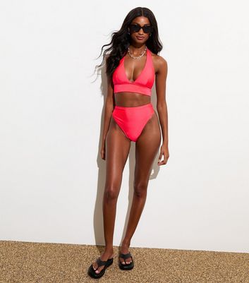 Red halter swimsuit clearance