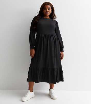 Curves Black Crinkle Jersey Smock Midi Dress