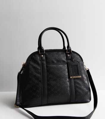 Black Embossed Leather-Look Weekend Bag