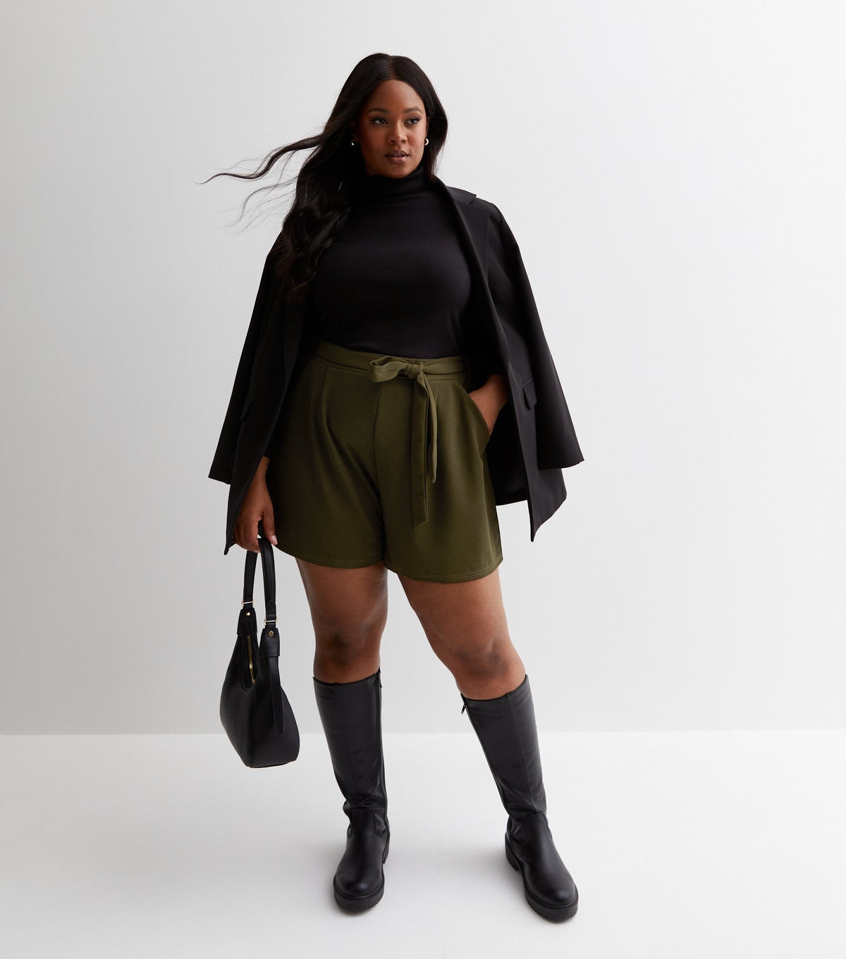 Women's Plus Size Khaki Tie Waist Shorts Curves New Look