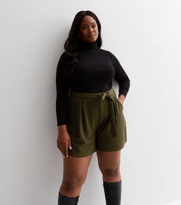 Curves Khaki Tie Waist Shorts New Look