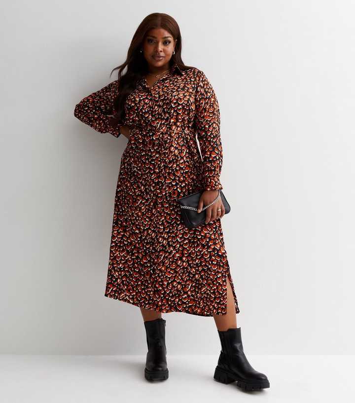 red animal print shirt dress