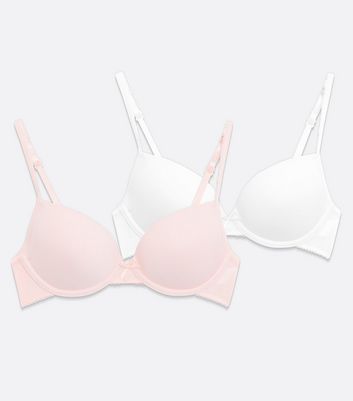 Girls 2 Pack White and Pink T-Shirt Bras New Look