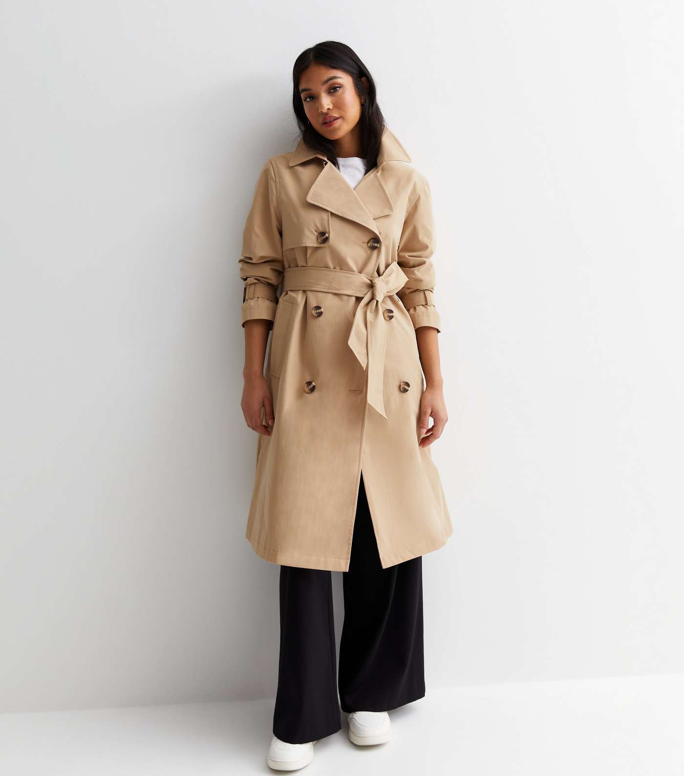 Petite Camel Belted Formal Trench Coat Image 2