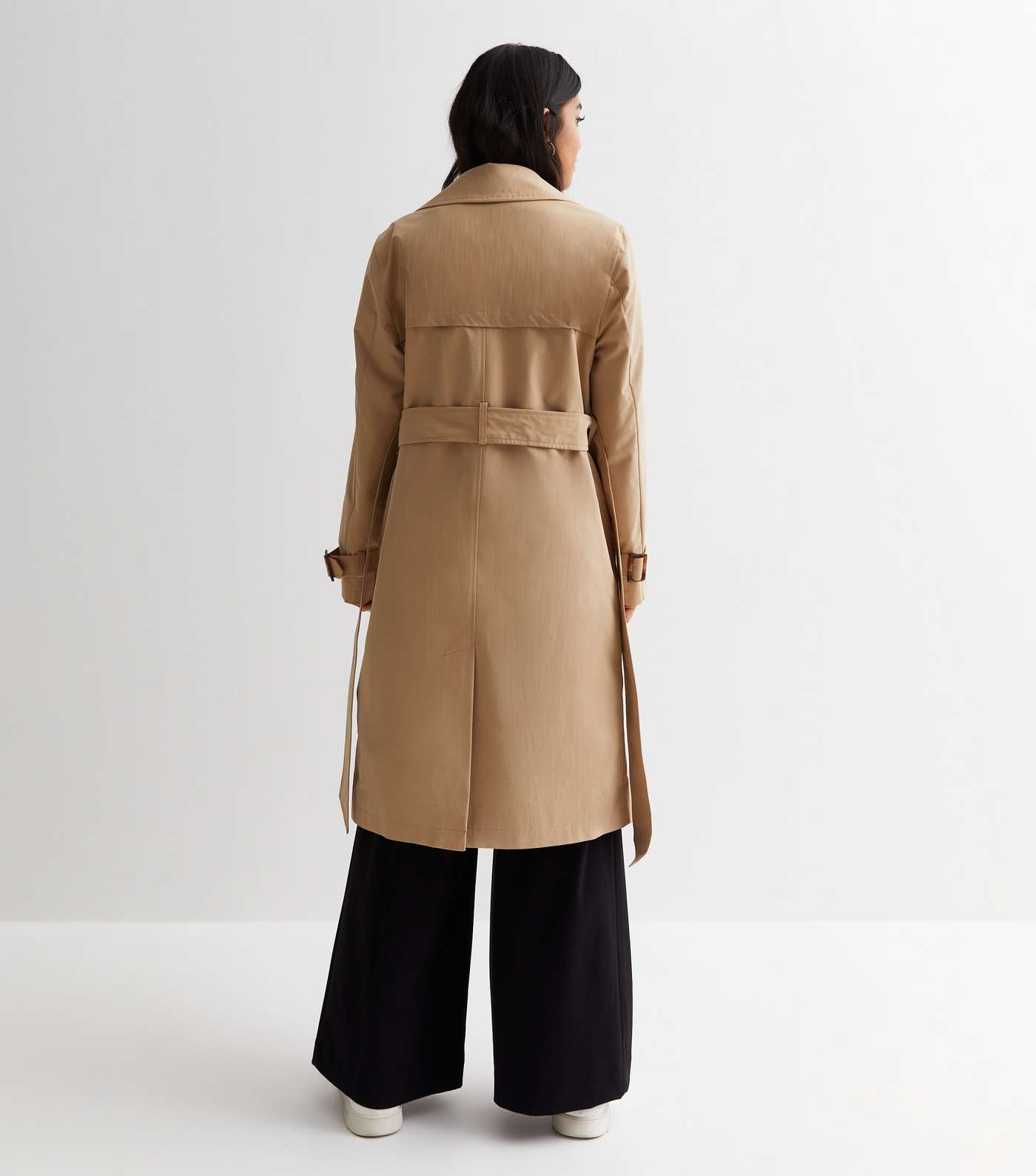Petite Camel Belted Formal Trench Coat Image 4