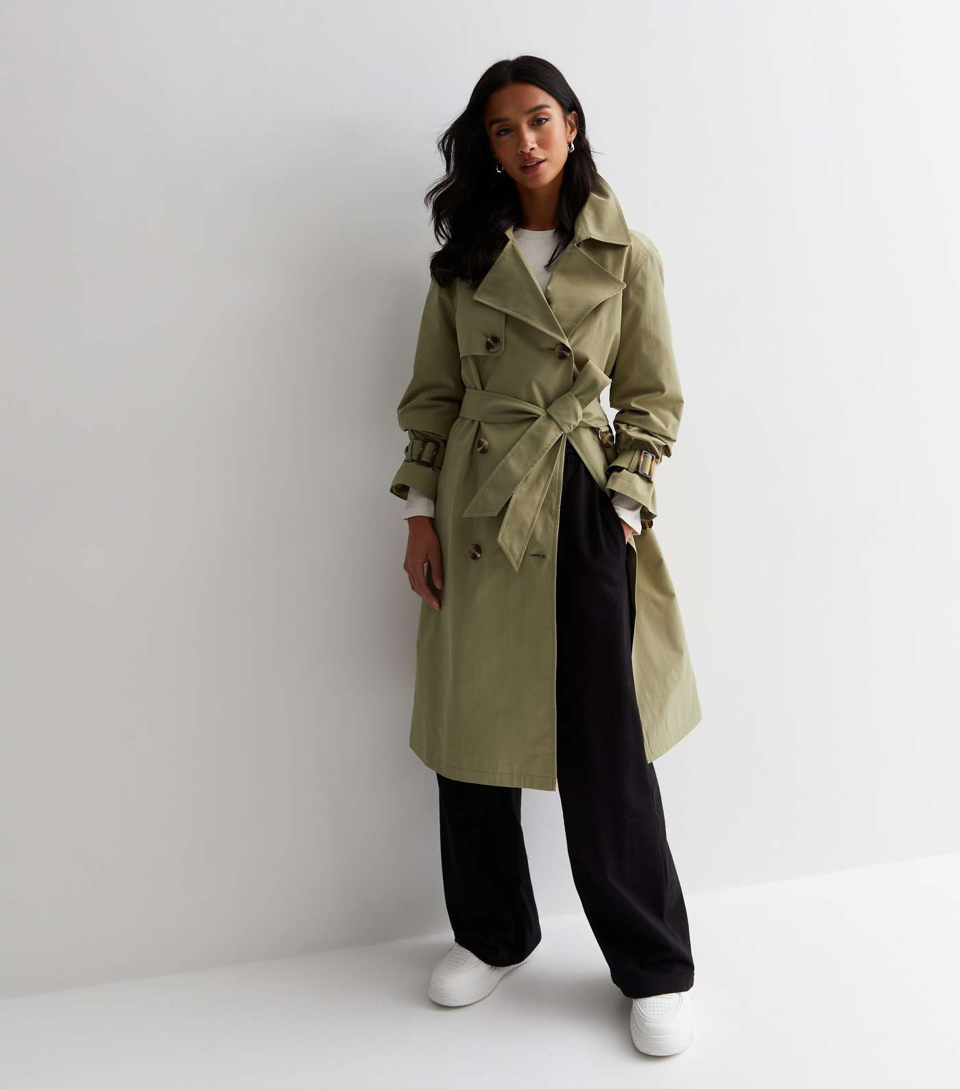 Petite Olive Belted Formal Trench Coat Image 2