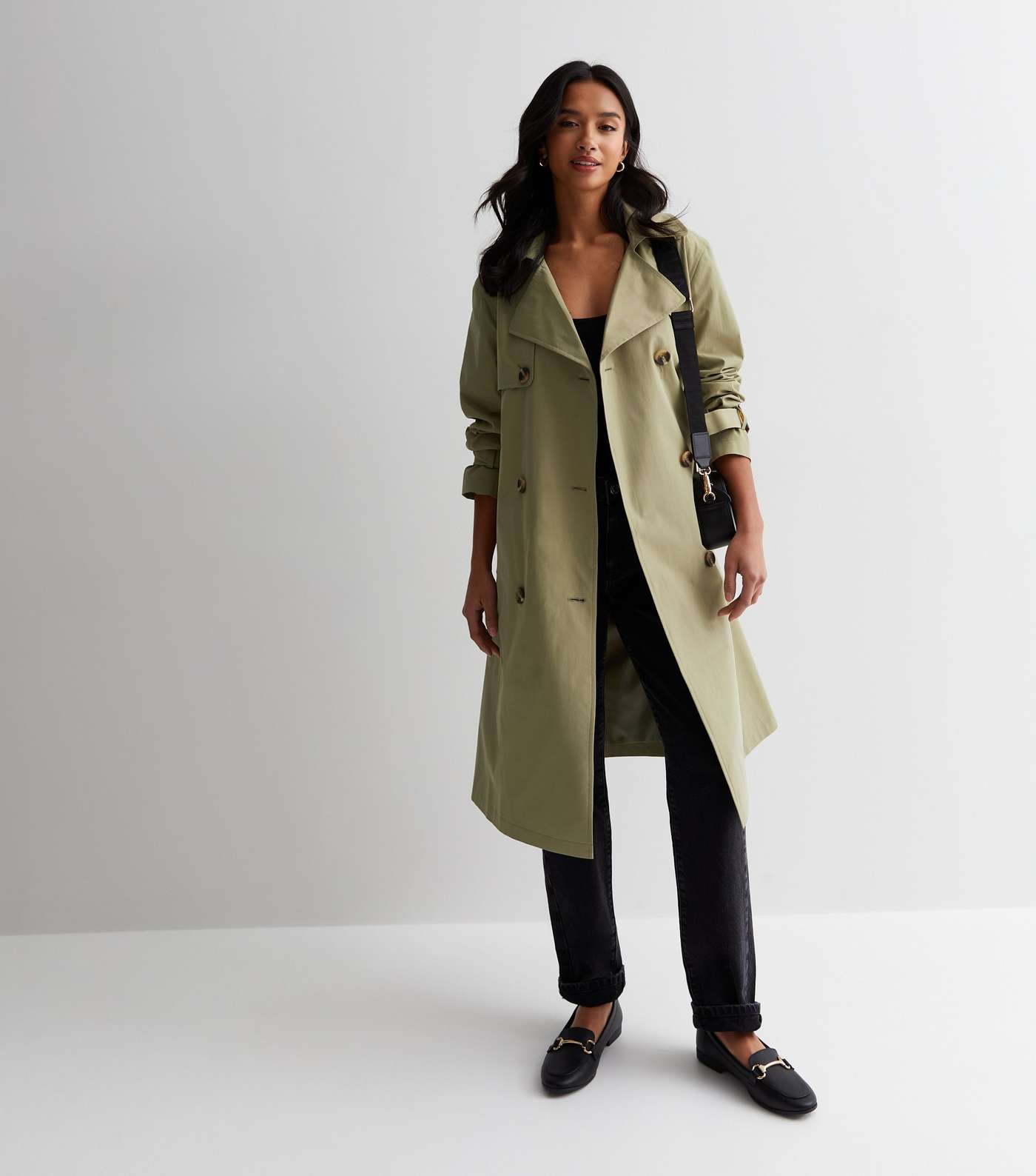 Petite Olive Belted Formal Trench Coat Image 4
