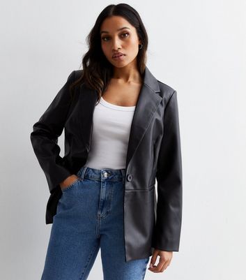 Black leather blazer on sale