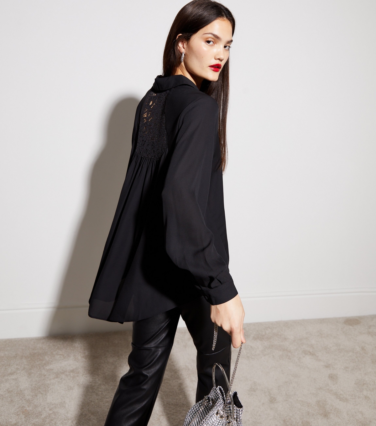 Women's Black Lace Back Oversized Shirt New Look