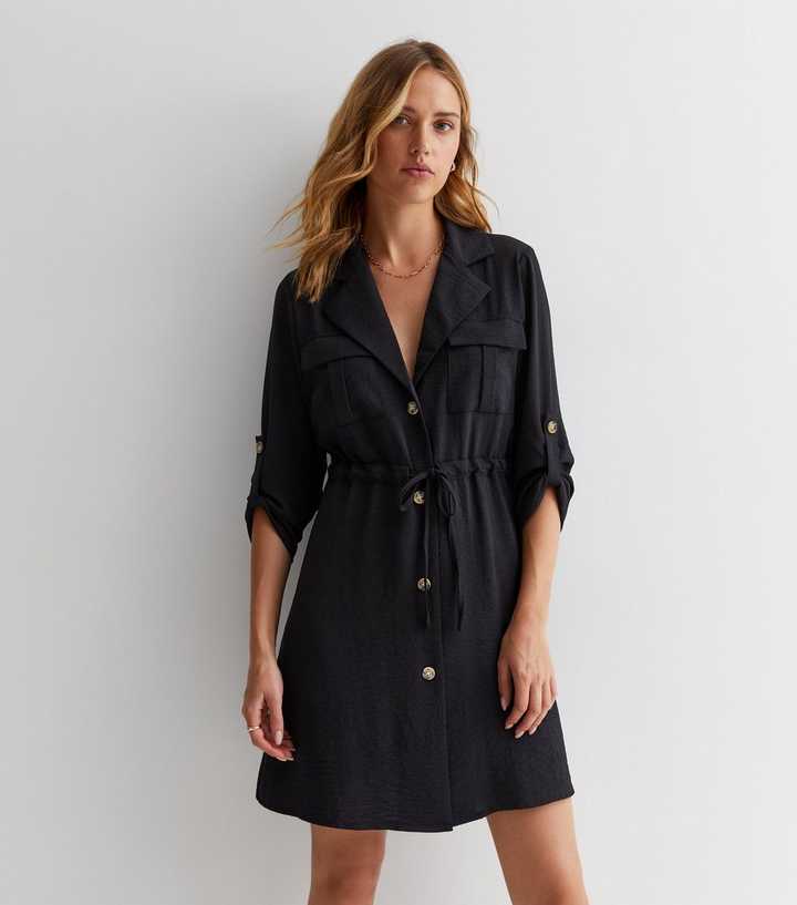 Cameo Rose Black 1/2 Sleeve Utility Mini Shirt Dress